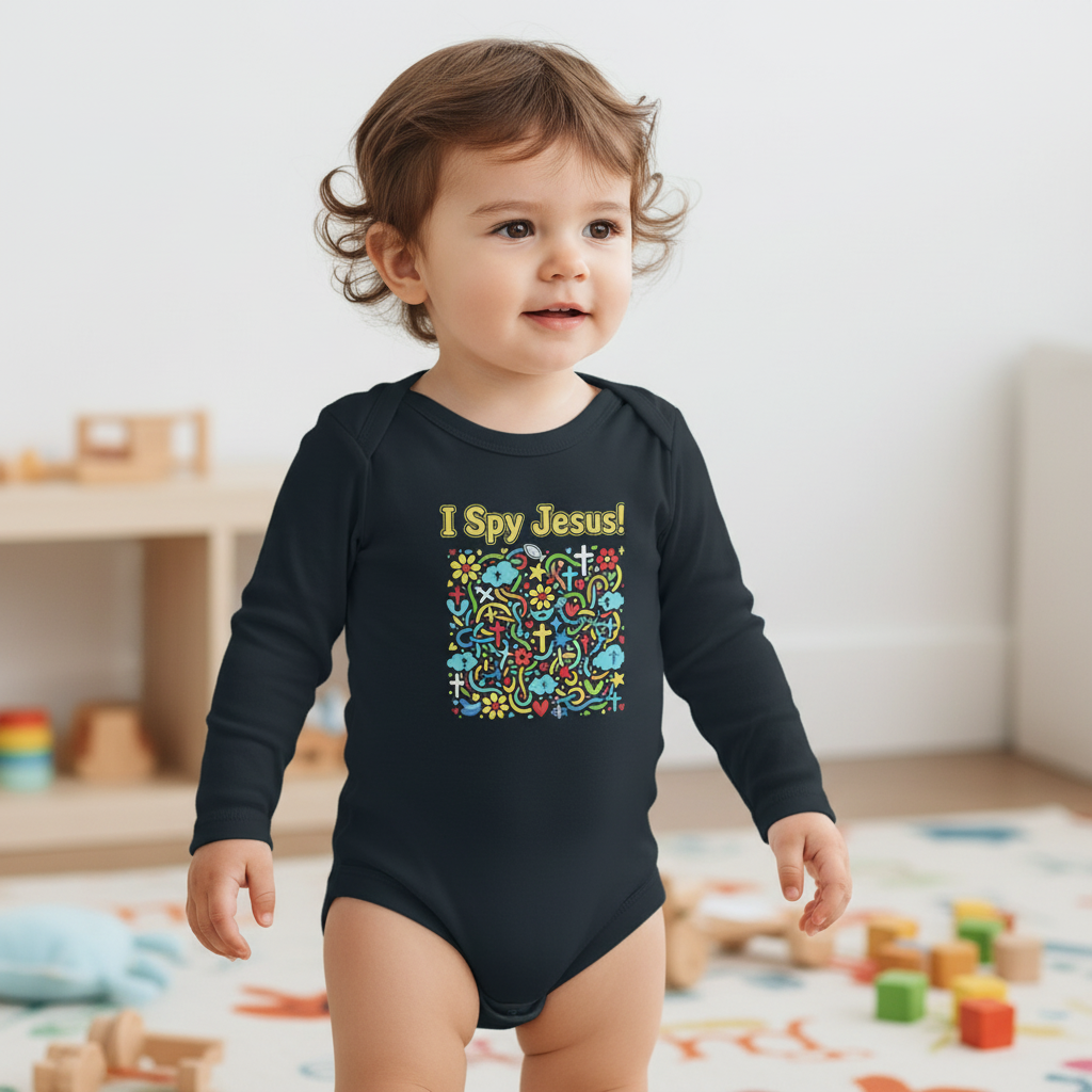 I Spy Jesus Infant Long Sleeve Bodysuit - Cute Christian Baby Clothes