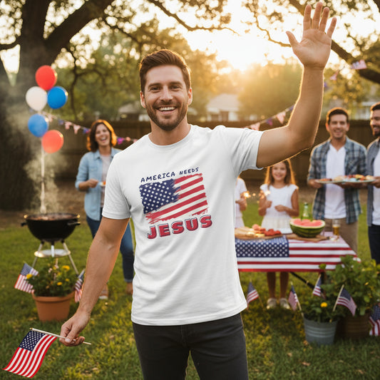 America Needs Jesus Short Sleeve Tee