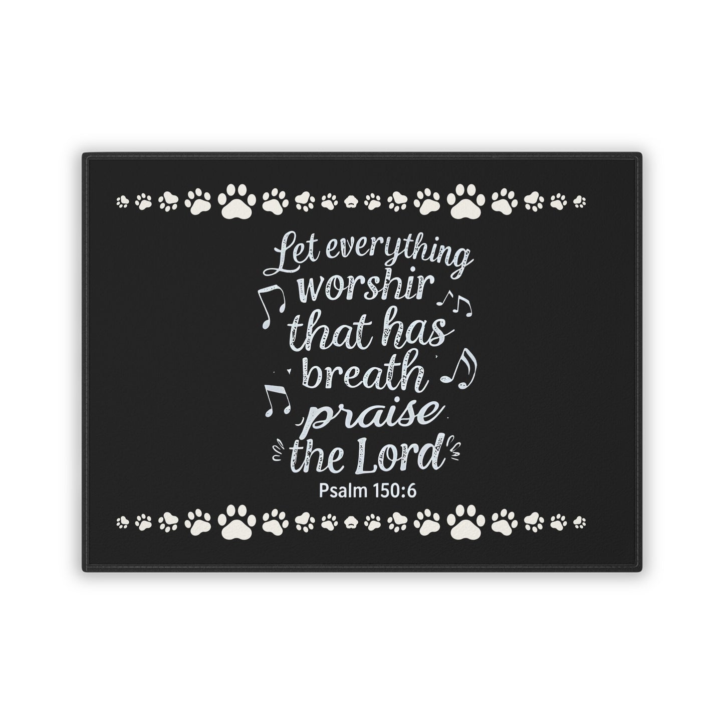 Pet Mat — "Let Everything Worship" Psalm 150:6 Paw Print Bible Verse Pet Mat (18"x24")