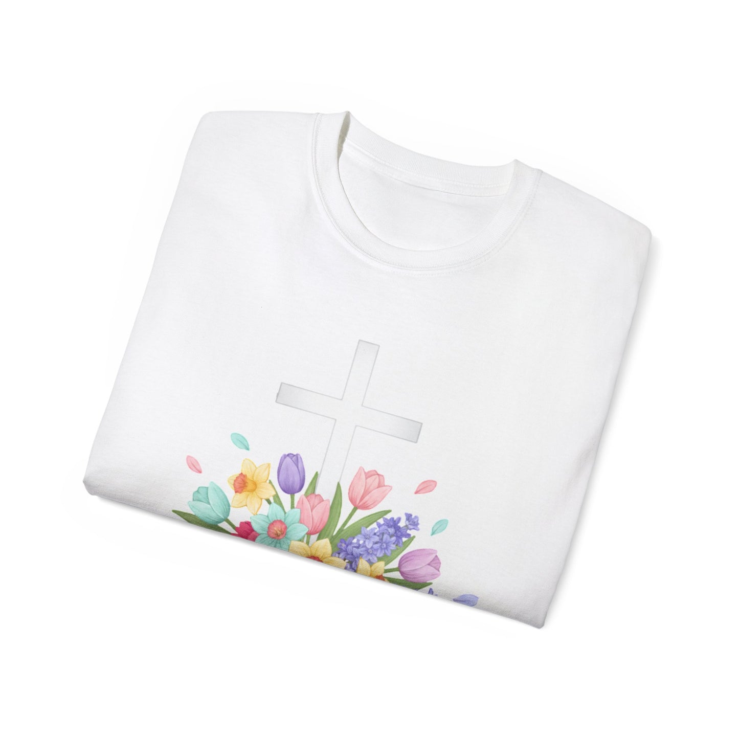 Easter 'He Is Risen' Floral Cross T-Shirt