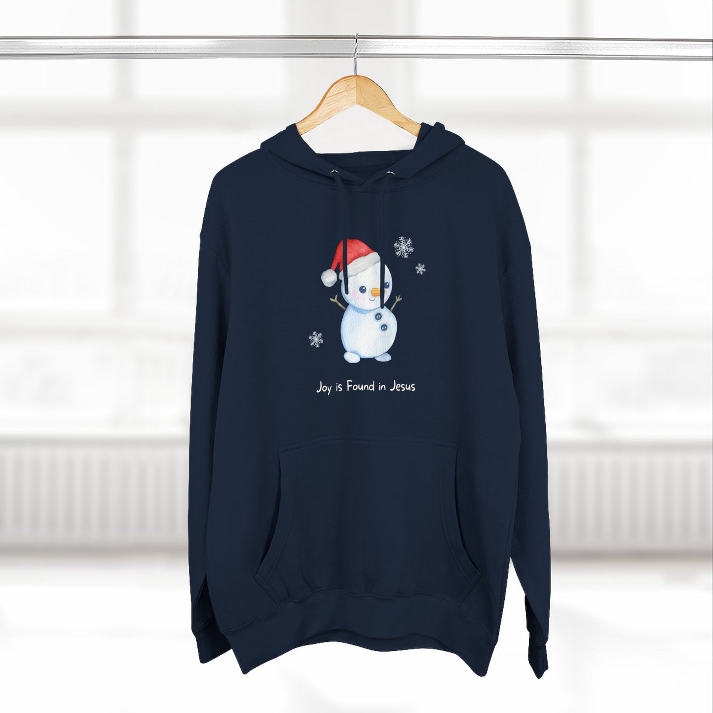 Joy in Jesus Holiday Snowman Cozy Holiday Fleece Hoodie featuring Snowman, Christmas Gift, Winter Apparel, Cute Sweatshirt for Kids, Family Matching Outfit