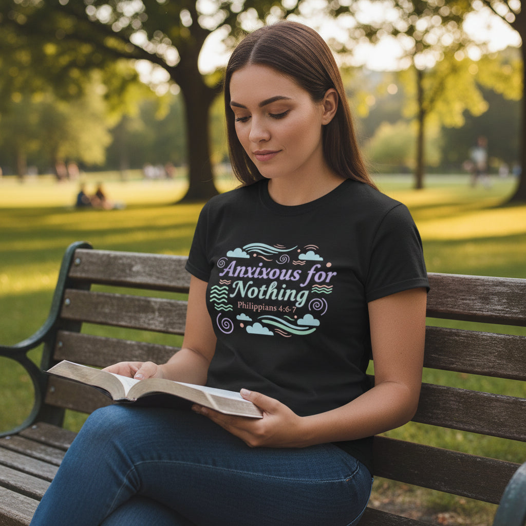 Anxious for Nothing T-Shirt — Calm Pastel Faith Tee