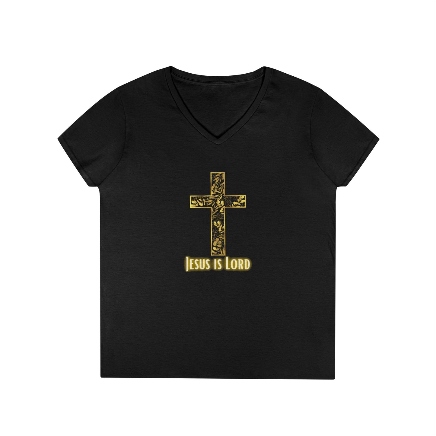 Women's Floral Cross V‑Neck T‑Shirt — Faith Over Fear Inspirational Top