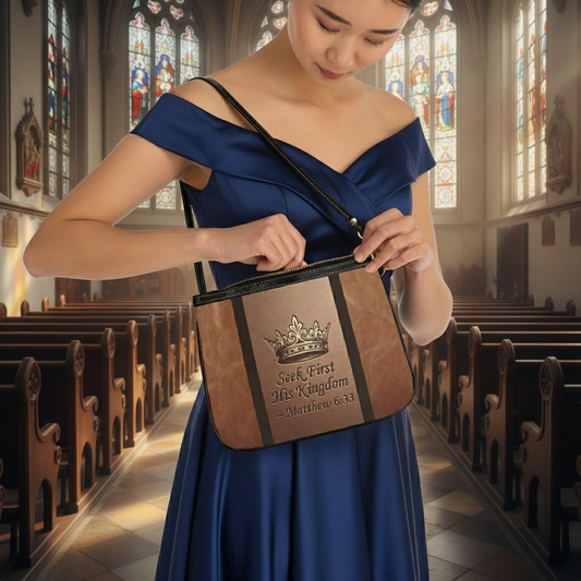Small Shoulder Bag — "Seek First His Kingdom" Bible Verse Crossbody