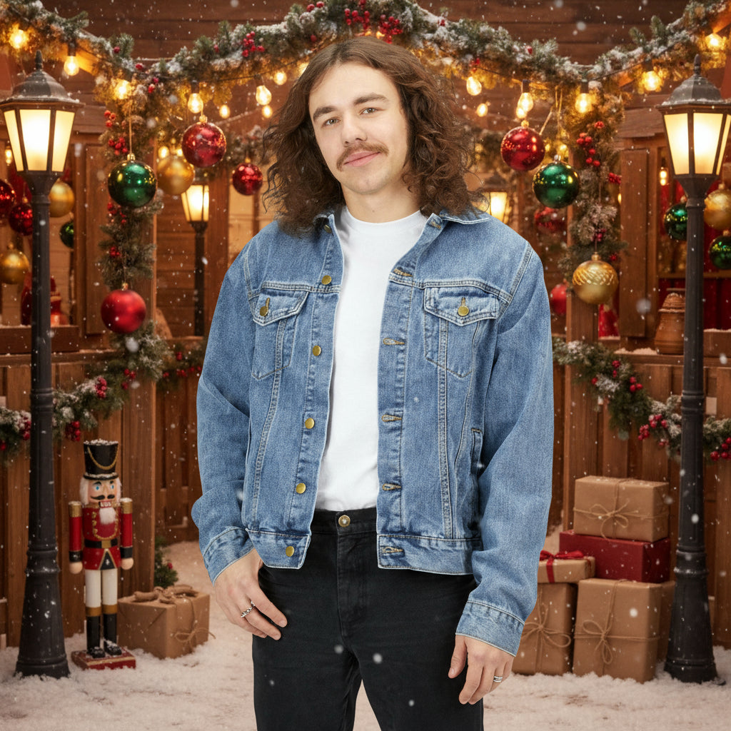 Faith-Inspired Men's Denim Jacket with Inspirational Cross Design