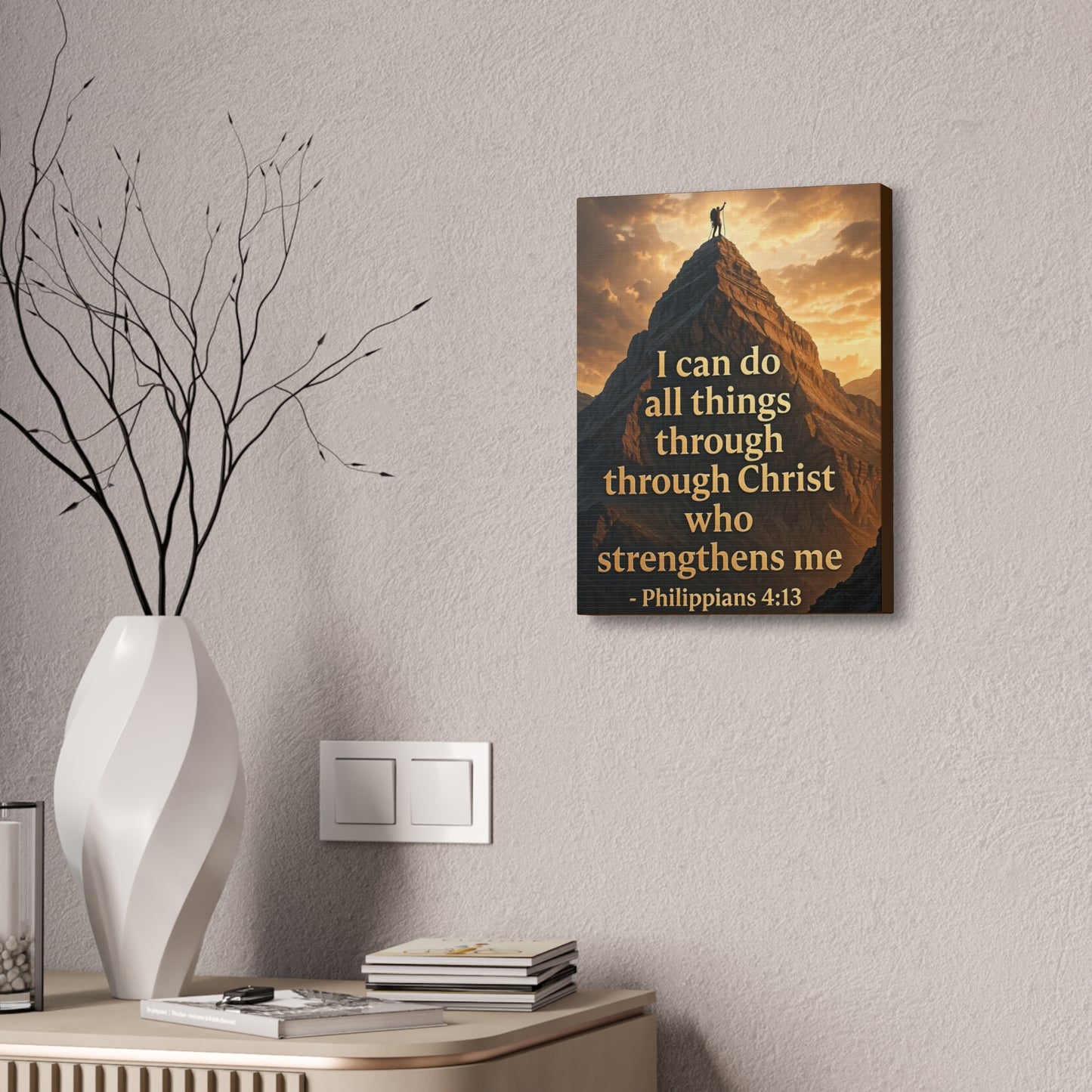 Philippians 4:13 Mountain Canvas Print — Inspirational Christian Wall Art