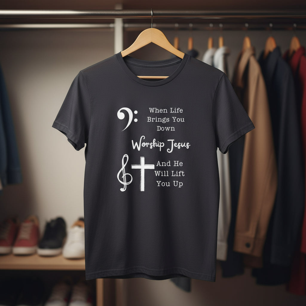 When Life Brings You Down Worship Jesus and He Will Lift You Up Sleeve Tee