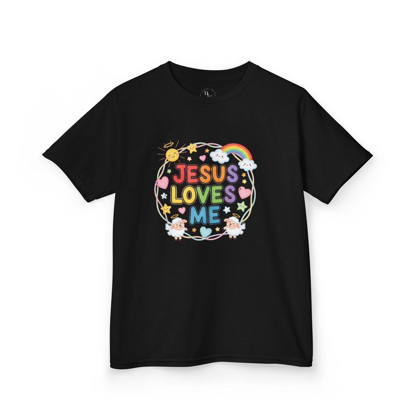 Kids T-Shirt — "Jesus Loves Me" Colorful Rainbow Faith Tee