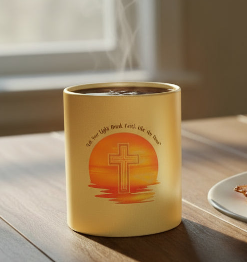 Inspirational Metallic Mug - Silver/Gold, Christian Coffee Cup, Faith Gift, Morning Motivation, Beautiful Sunset Design