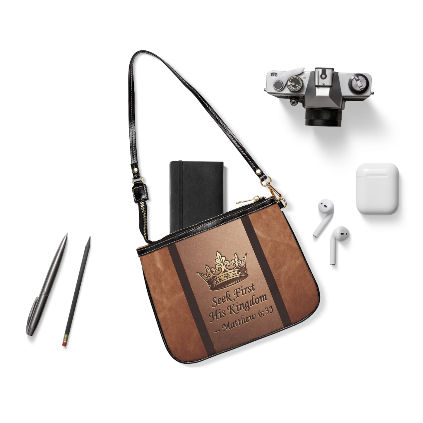 Small Shoulder Bag — "Seek First His Kingdom" Bible Verse Crossbody
