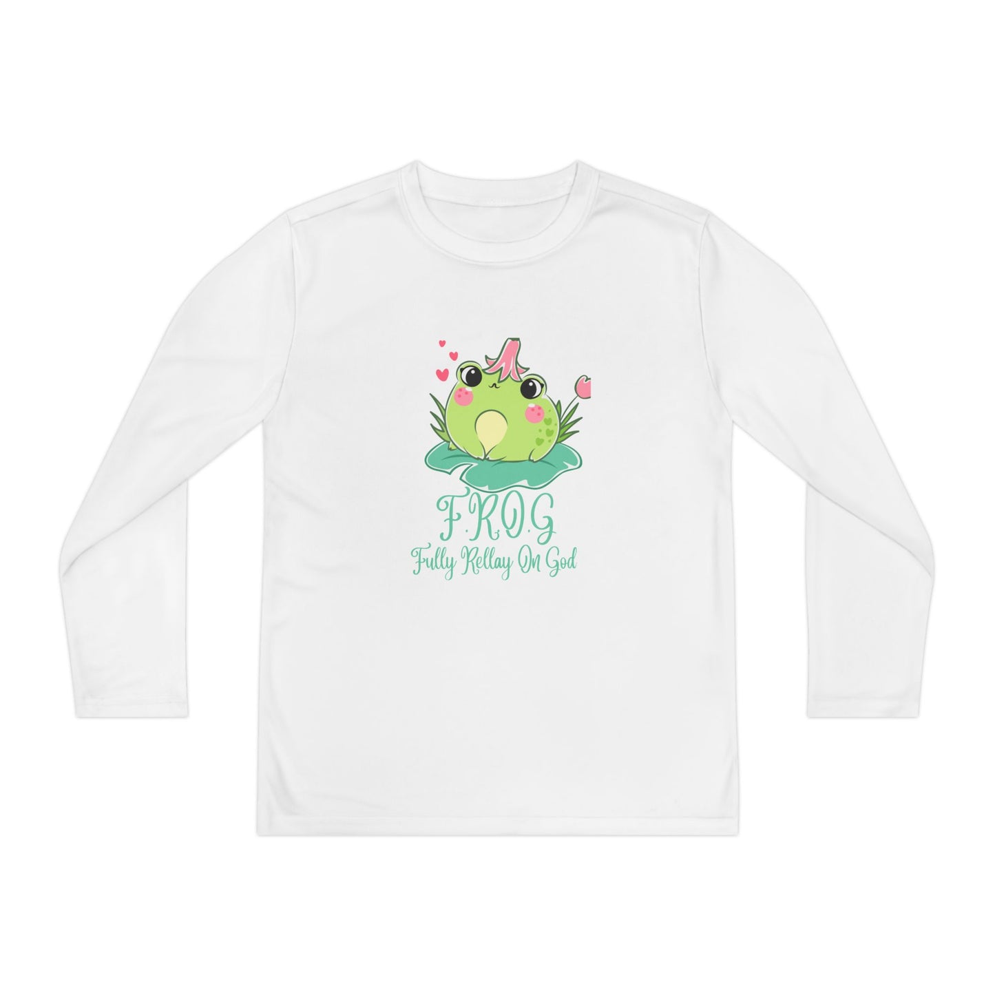 Frog fully rely on God cute christian t shirt Love Youth Long Sleeve Tee - Fun and Playful Design for Kids