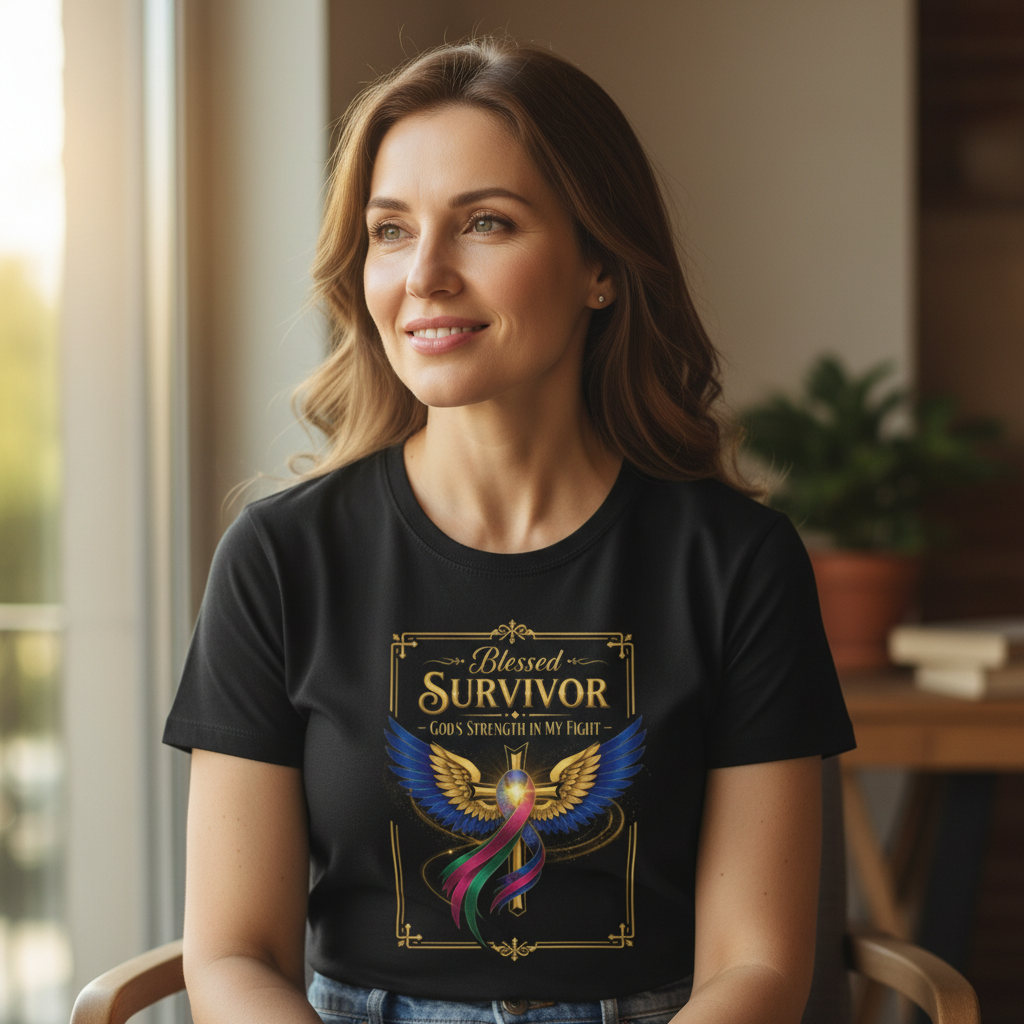 Survivor T-Shirt — "Blessed Survivor: God's Strength in My Fight" Inspirational Tee for those fighting cancer