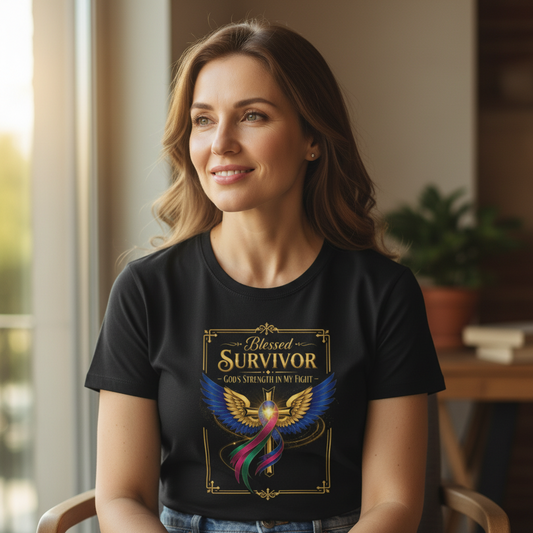 Survivor T-Shirt — "Blessed Survivor: God's Strength in My Fight" Inspirational Tee for those fighting cancer