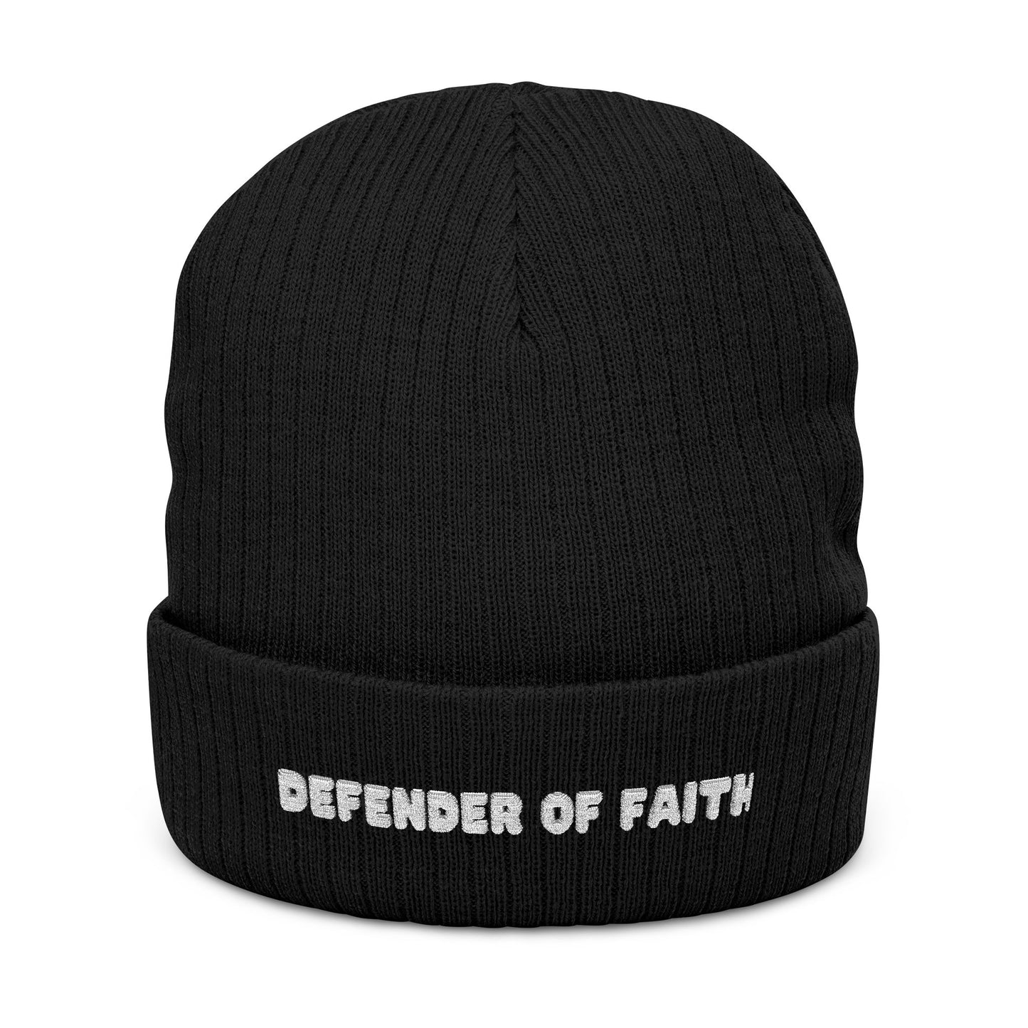 Defender of Faith Ribbed Knit Beanie (Embroidery)