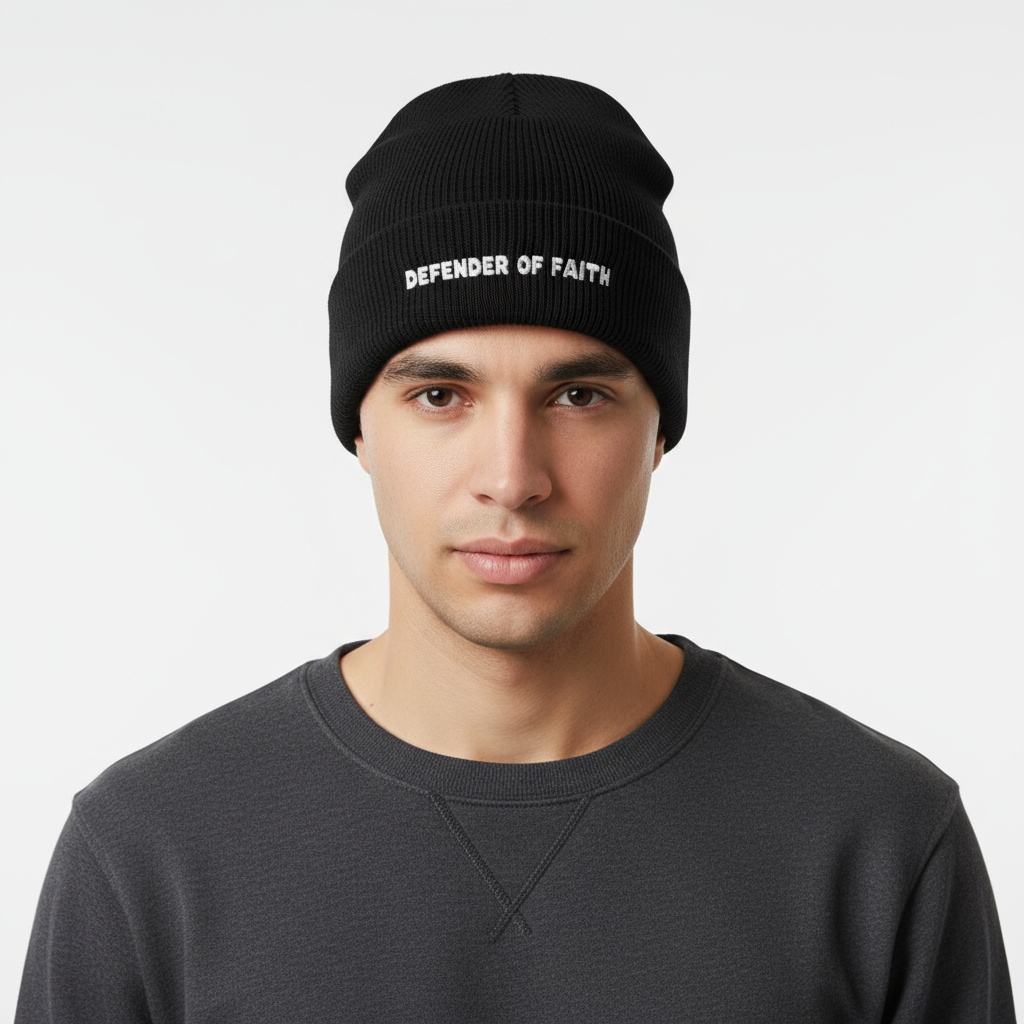 Defender of Faith Ribbed Knit Beanie (Embroidery)