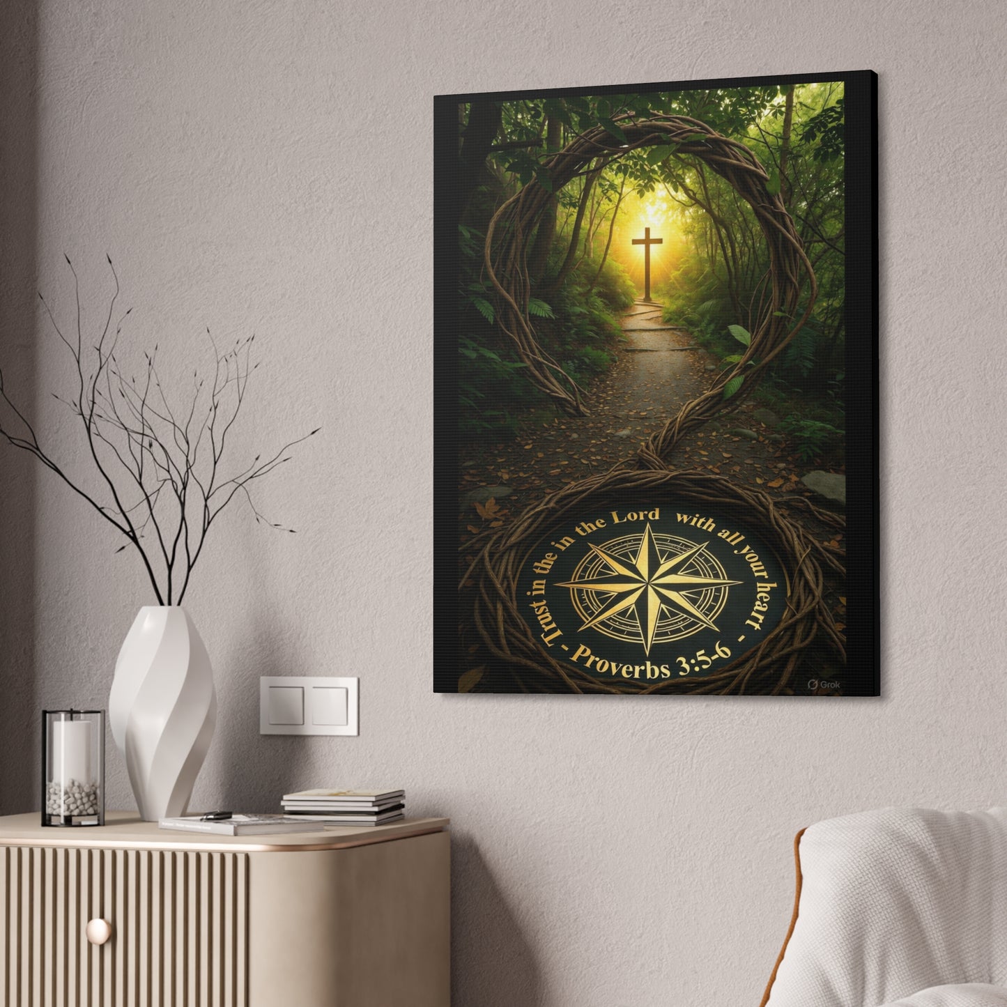 Christian Canvas Wall Art — 'Trust in the Lord' Cross Pathway (Proverbs 3:5-6)