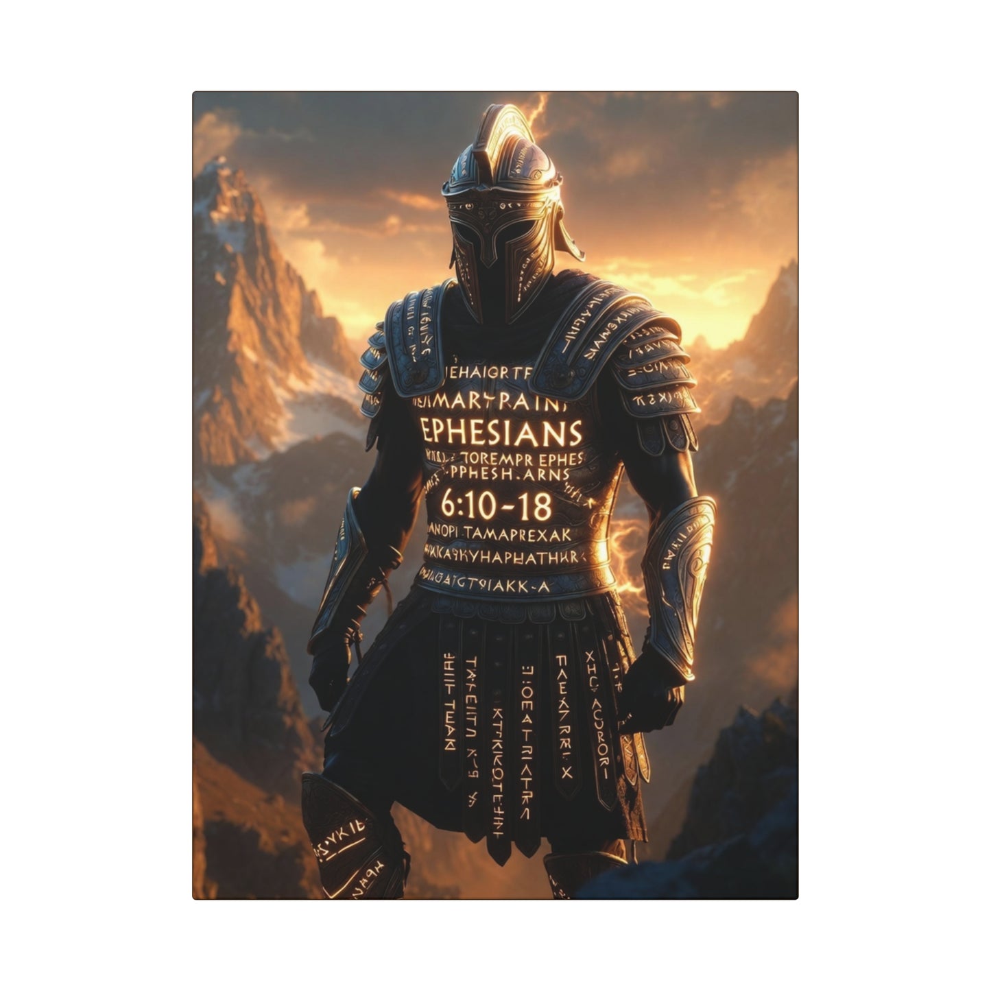 Canvas Art: Warrior Knight with Ephesians Scripture Wrap — Dramatic Religious Wall Art