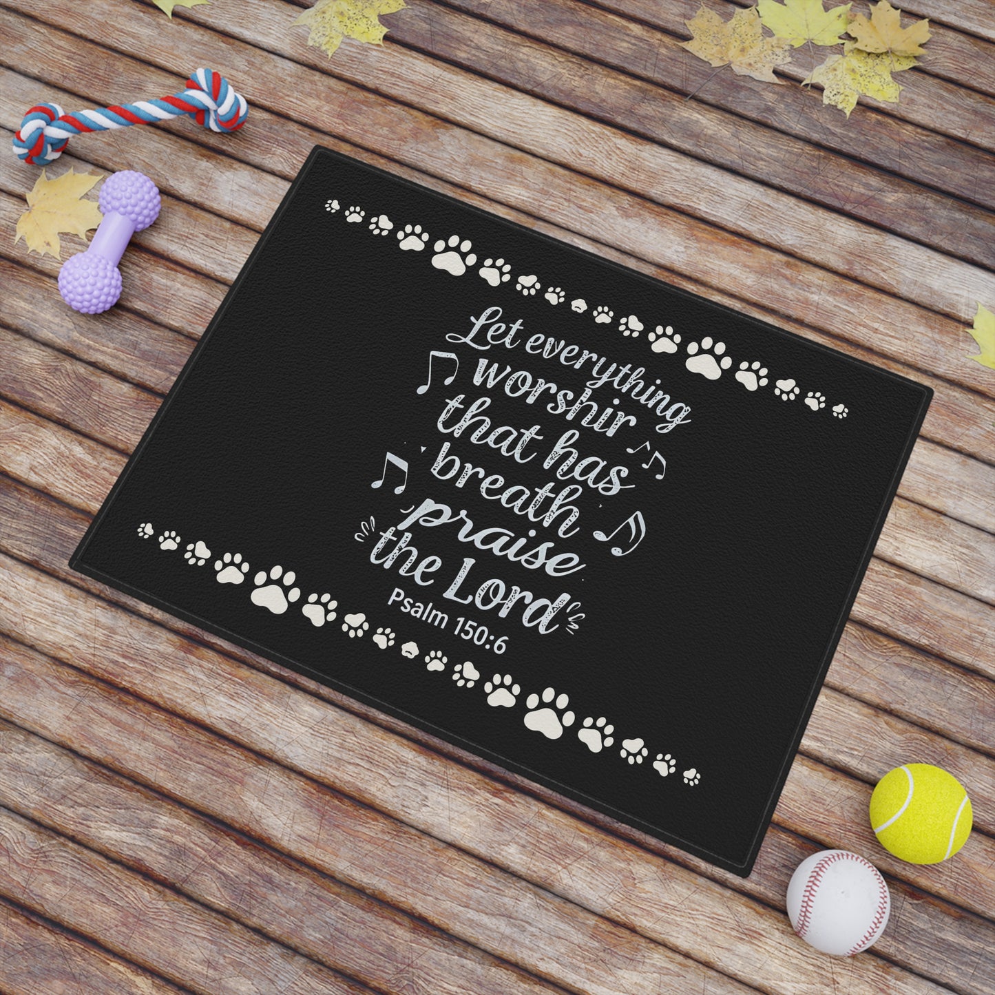 Pet Mat — "Let Everything Worship" Psalm 150:6 Paw Print Bible Verse Pet Mat (18"x24")