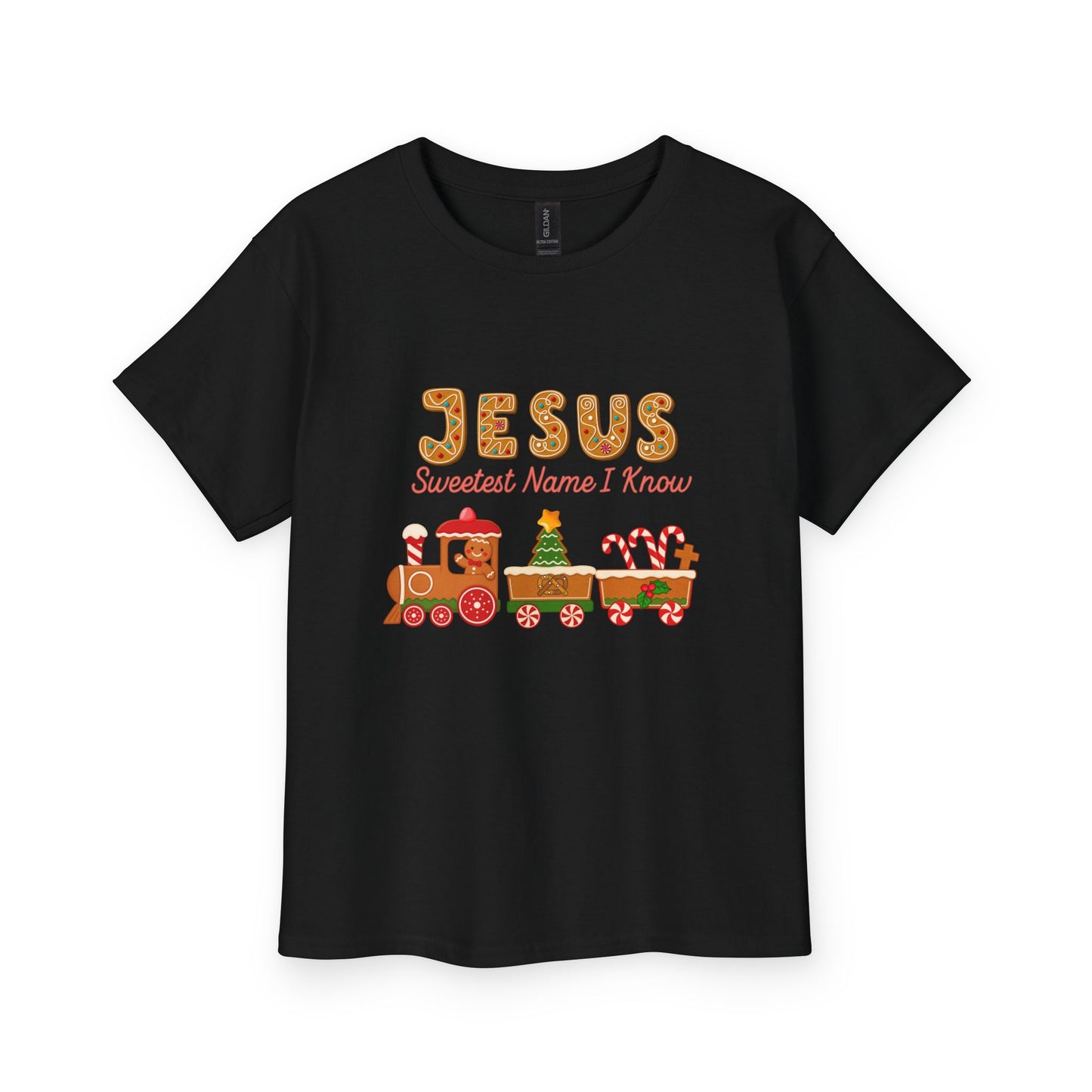 Youth Tee — "Jesus Sweetest Name I Know" Christmas Gingerbread Kids Shirt