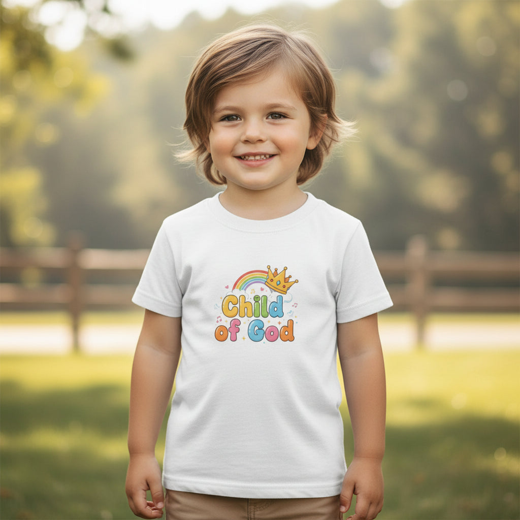 Child of God Toddler T‑Shirt — Cute Rainbow Crown Faith Tee for Kids