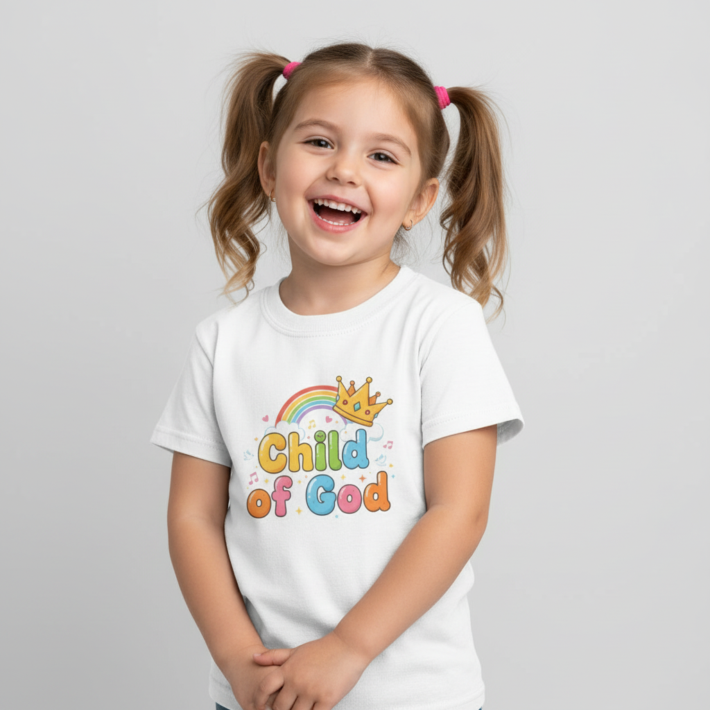 Child of God Toddler T‑Shirt — Cute Rainbow Crown Faith Tee for Kids
