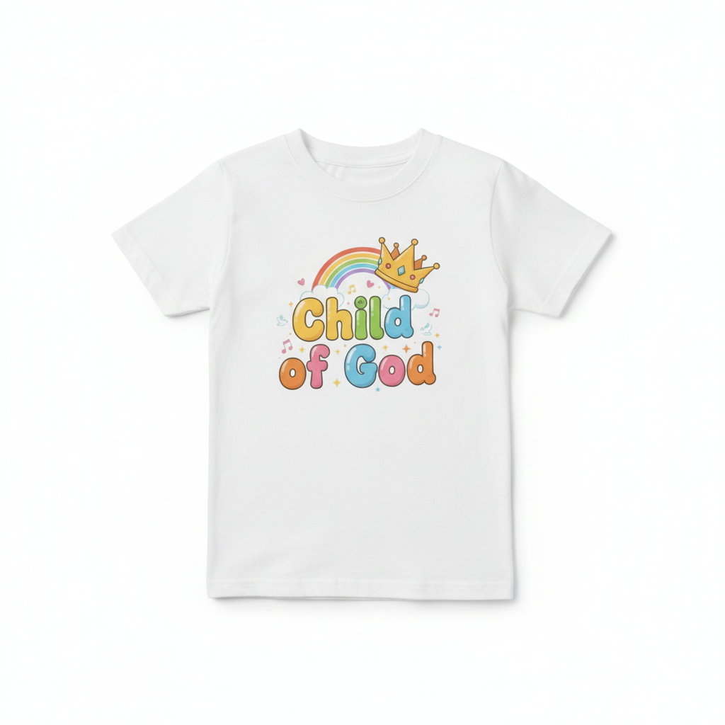 Child of God Toddler T‑Shirt — Cute Rainbow Crown Faith Tee for Kids