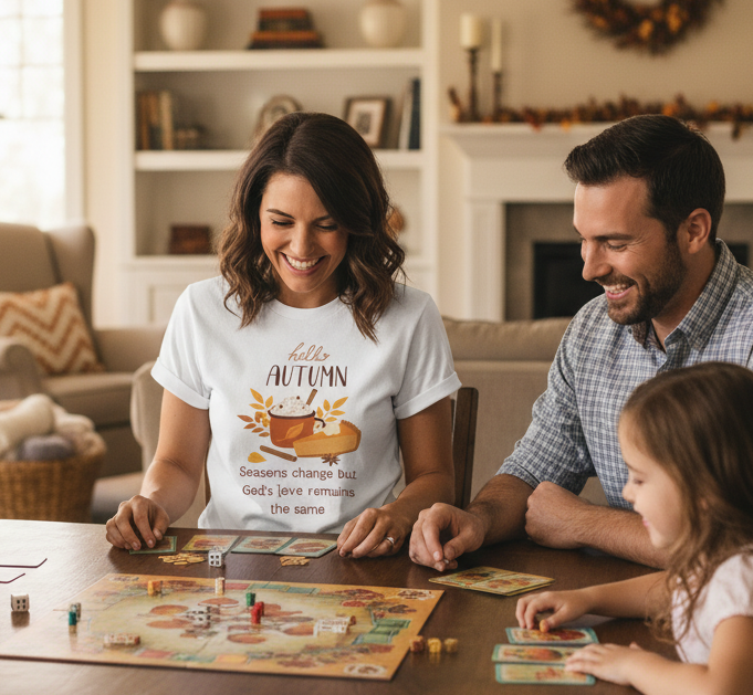Hello Autumn Christian T-Shirt – God's Love Never Changes