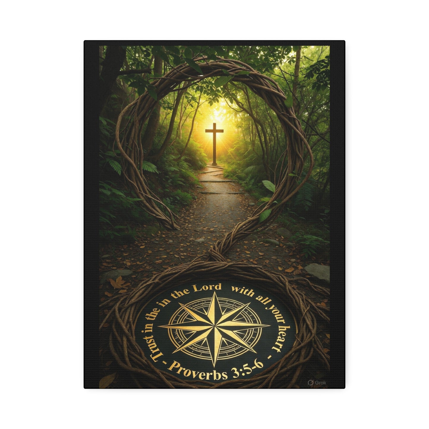 Christian Canvas Wall Art — 'Trust in the Lord' Cross Pathway (Proverbs 3:5-6)