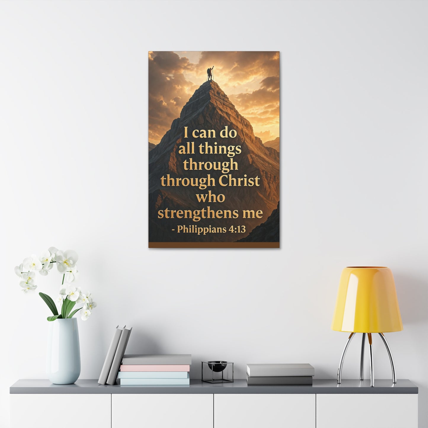 Philippians 4:13 Mountain Canvas Print — Inspirational Christian Wall Art