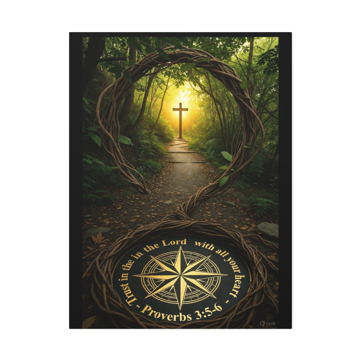 Christian Canvas Wall Art — 'Trust in the Lord' Cross Pathway (Proverbs 3:5-6)