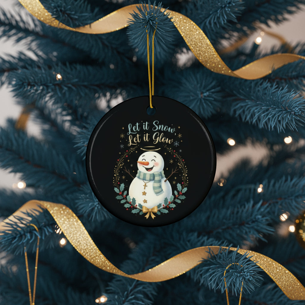 Whimsical Snowman Ceramic Ornament - Holiday Decor