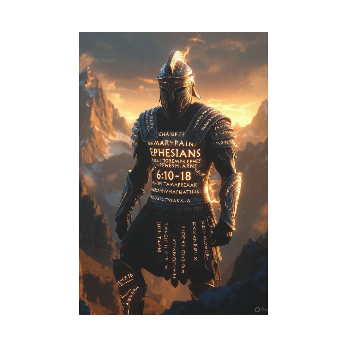 Canvas Art: Warrior Knight with Ephesians Scripture Wrap — Dramatic Religious Wall Art