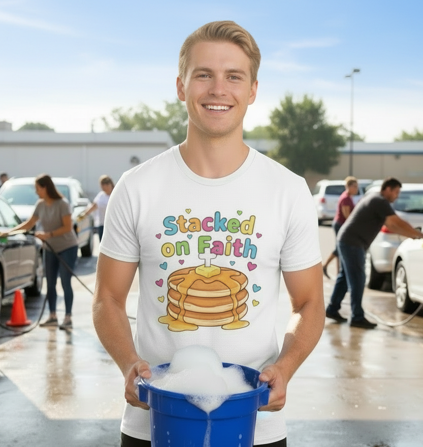 Pancake “Stacked on Faith” T-Shirt — Cute Christian Breakfast Graphic Tee