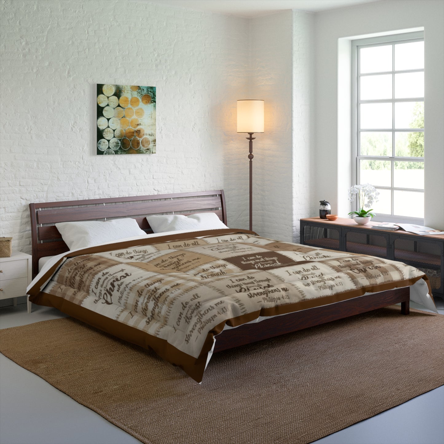 Inspirational Plaid Christian Comforter – 'I Can Do All Things Through Christ' Patchwork Bedding