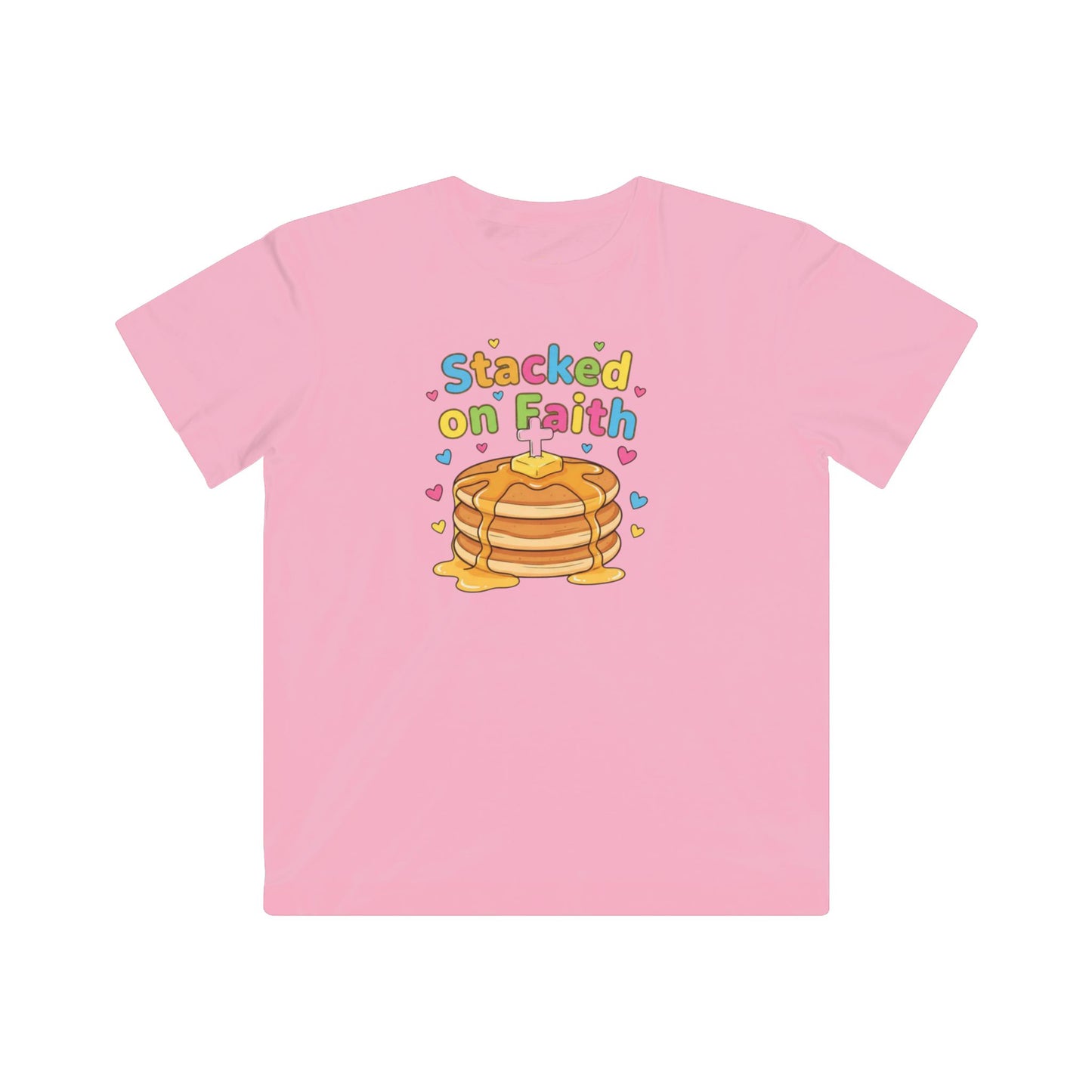 Kids T-Shirt — "Stacked on Faith" Pancake Graphic Tee for Christian Kids