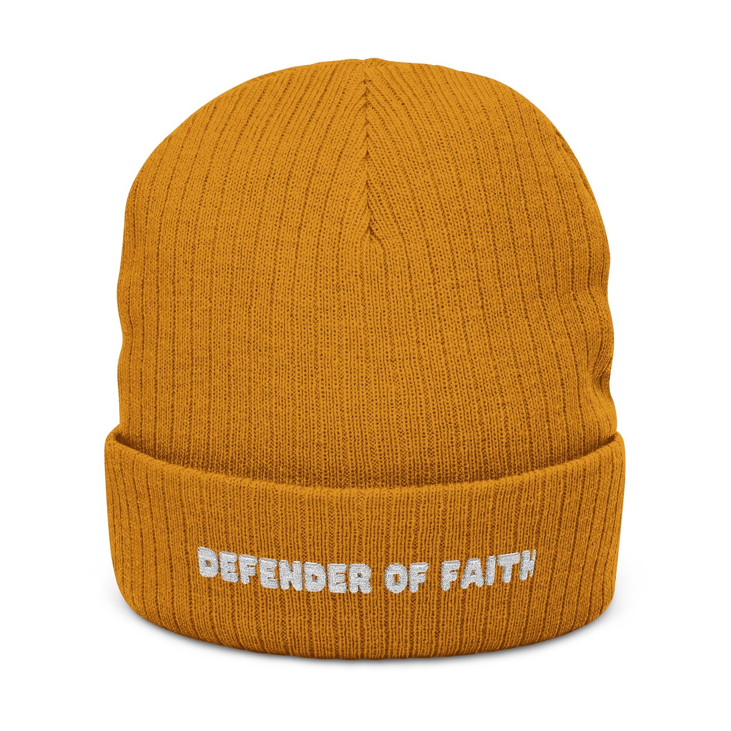 Defender of Faith Ribbed Knit Beanie (Embroidery)