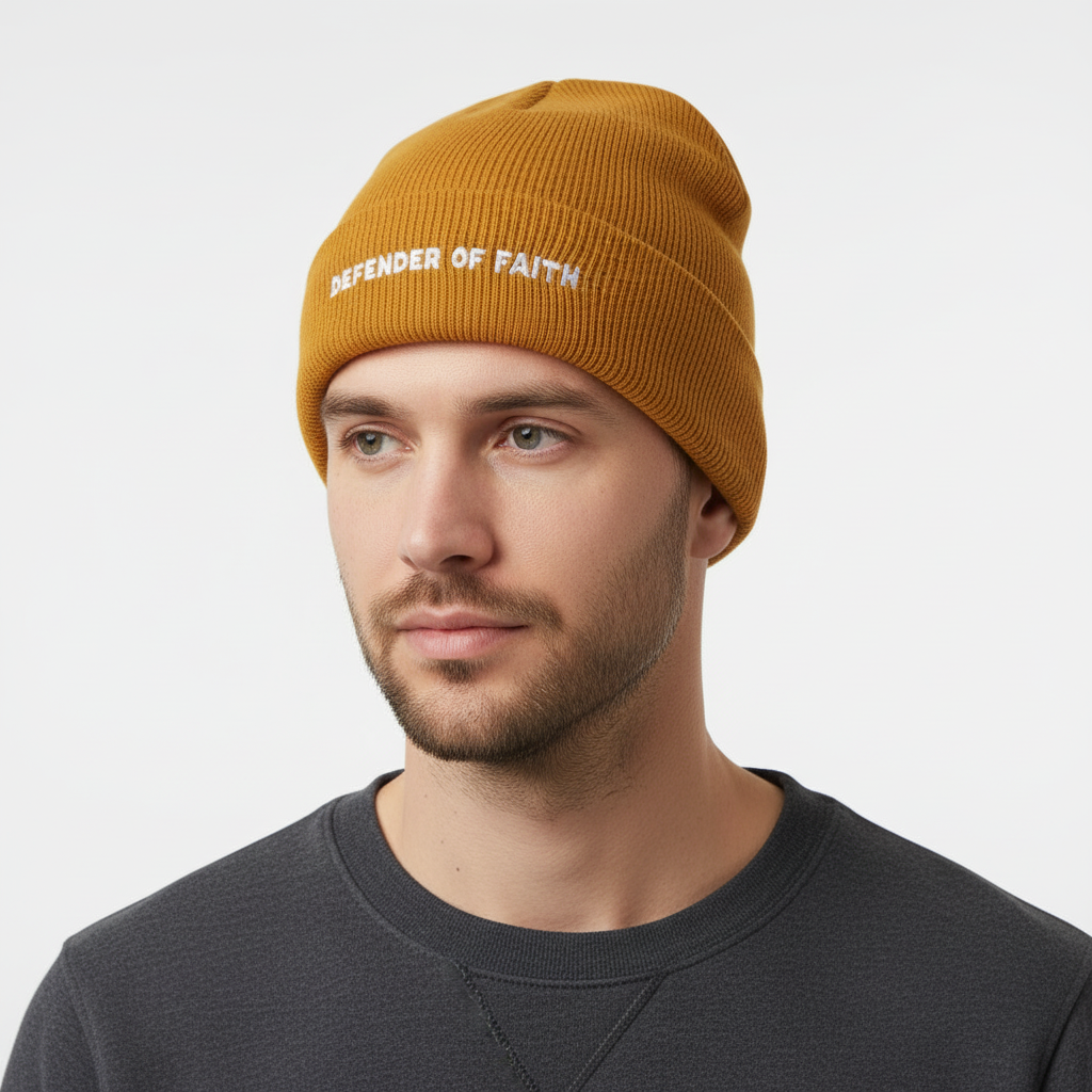 Defender of Faith Ribbed Knit Beanie (Embroidery)