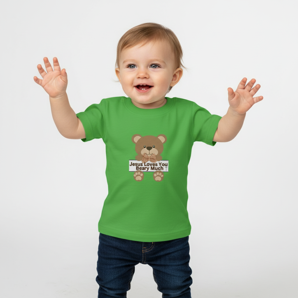 Jesus Loves You Beary Much Infant Tee, Cute Baby T-Shirt, Kids Apparel, Gift for Baby Shower, Toddler Outfits