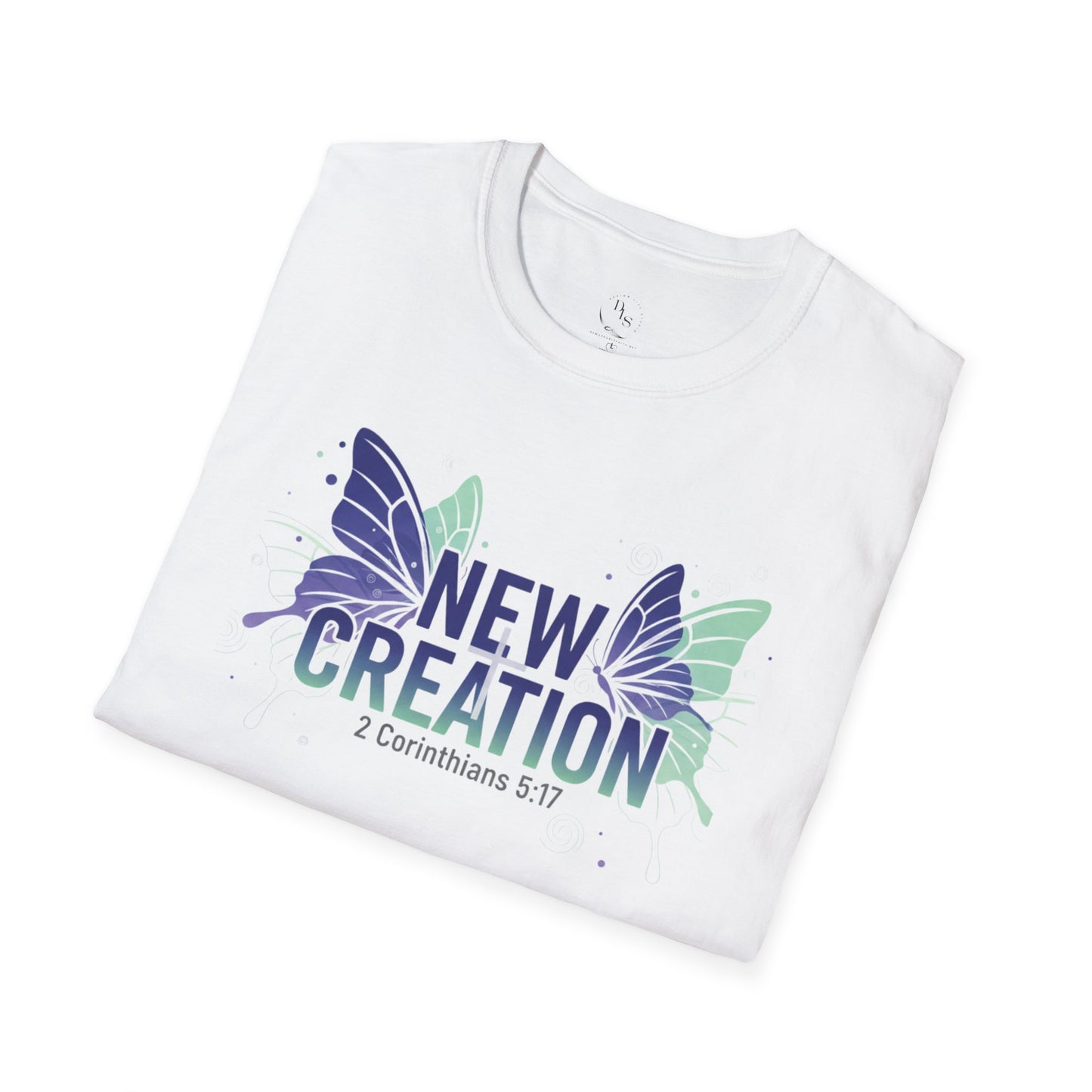 New Creation Butterfly Cross T-Shirt — 2 Corinthians 5:17 Christian Tee