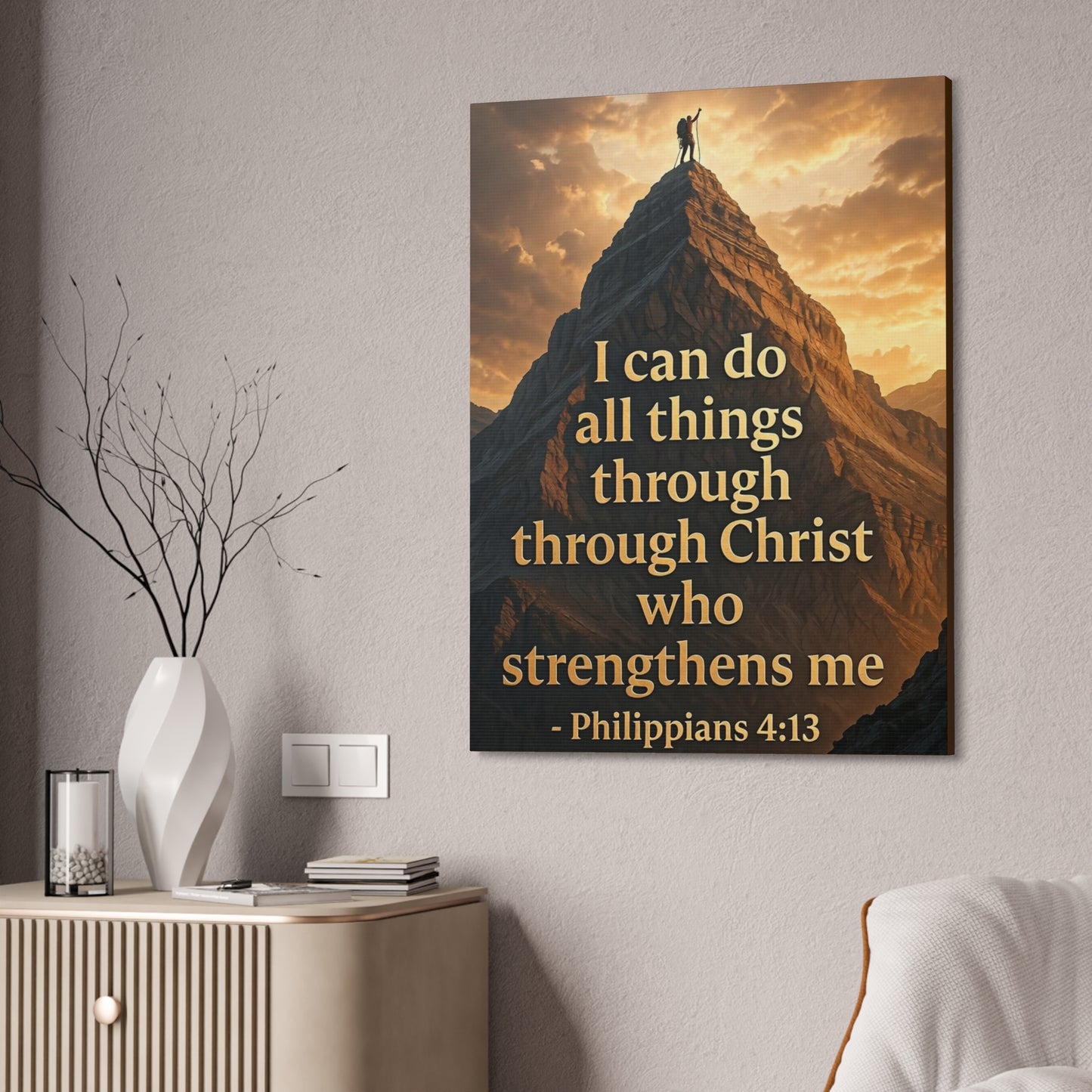 Philippians 4:13 Mountain Canvas Print — Inspirational Christian Wall Art