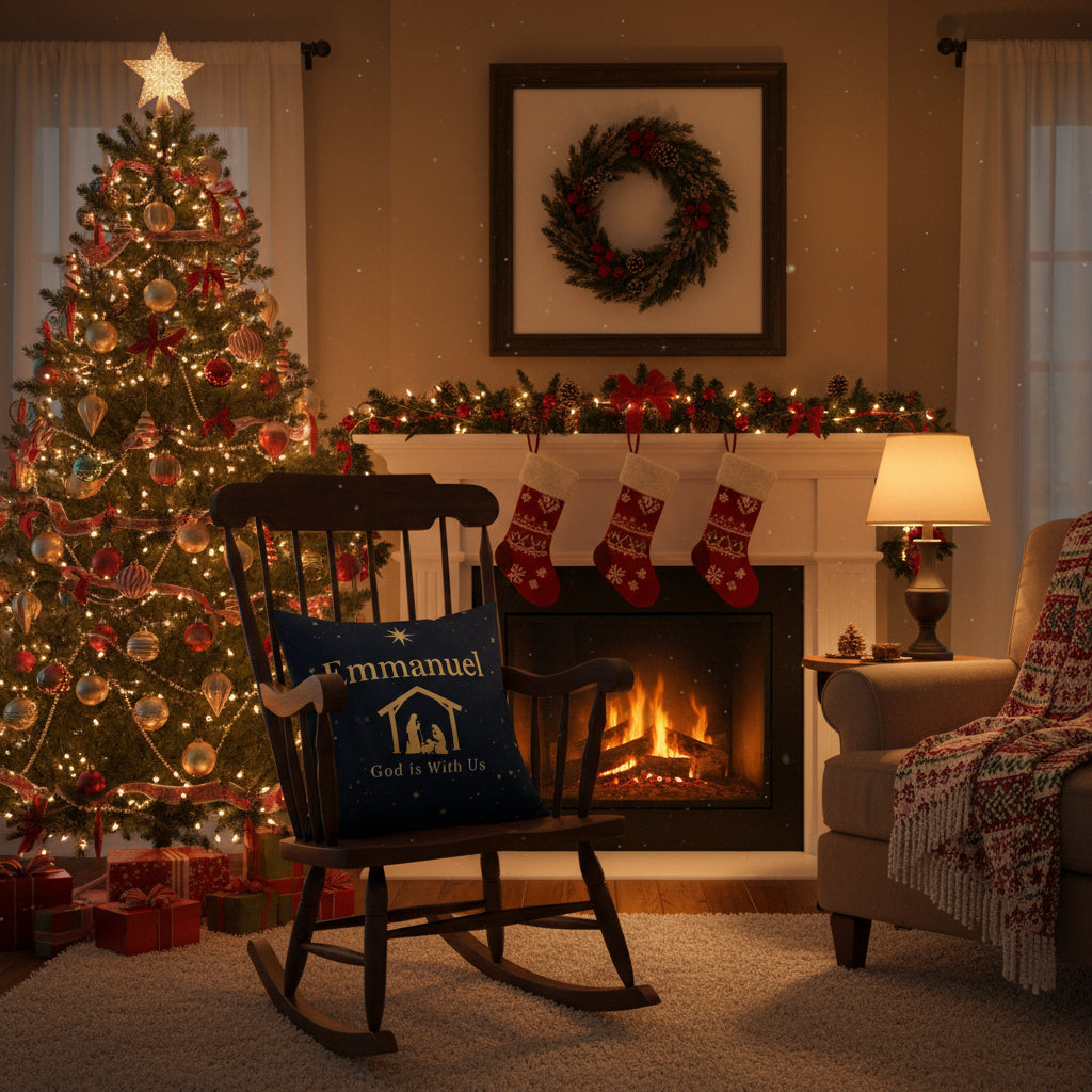 Emmanuel Christmas Pillow - God is With Us Decorative Cushion