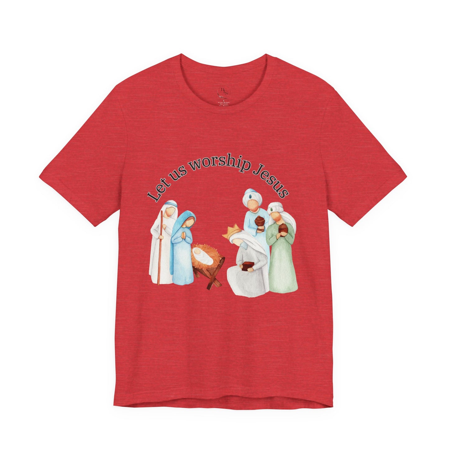 Let Us Worship Jesus Christmas T Shirt from Remarkablefaith.net beautiful manager scene