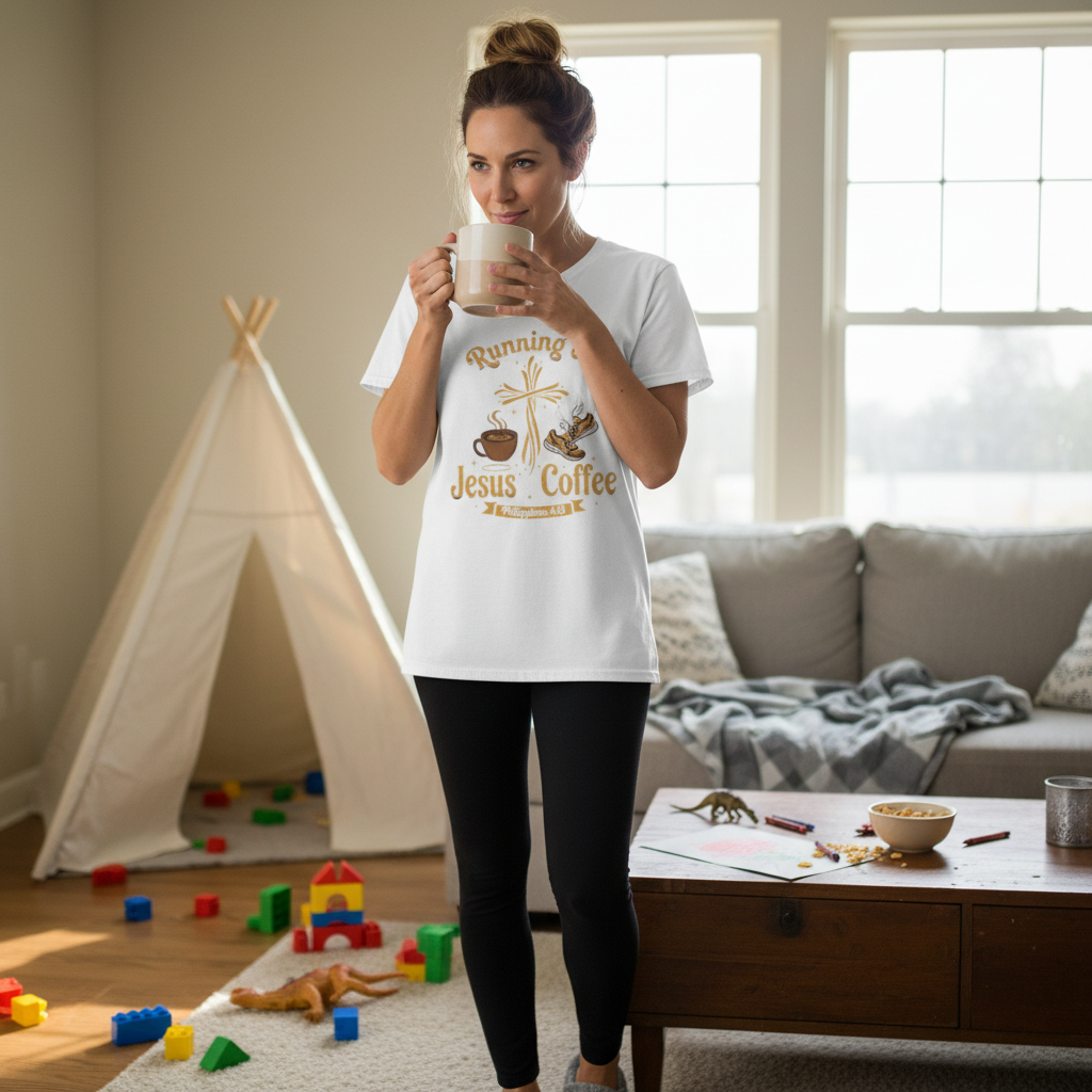 Running on Jesus & Coffee T-Shirt — Christian Faith Coffee Tee