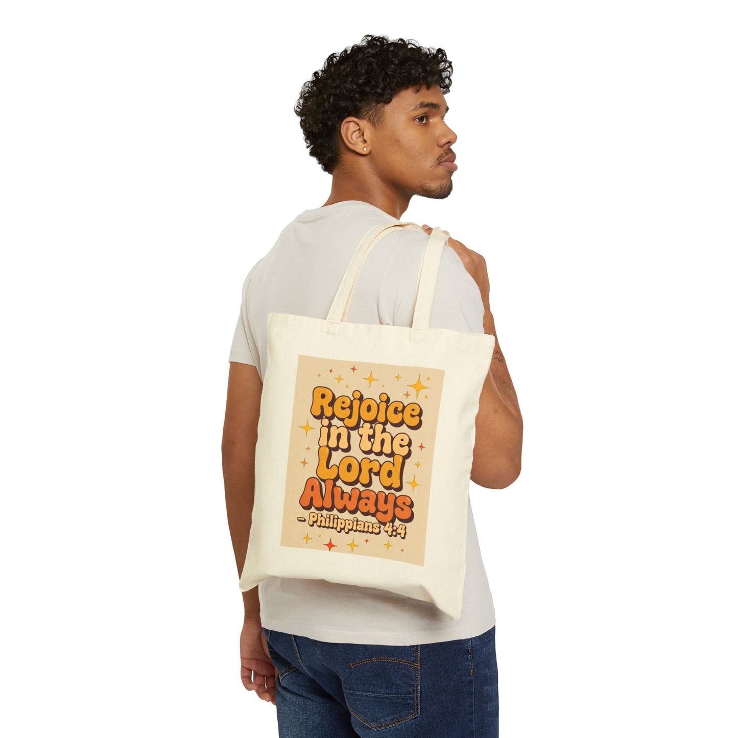 Tote Bag — "Rejoice in the Lord Always" Philippians 4:4 Christian Canvas Tote