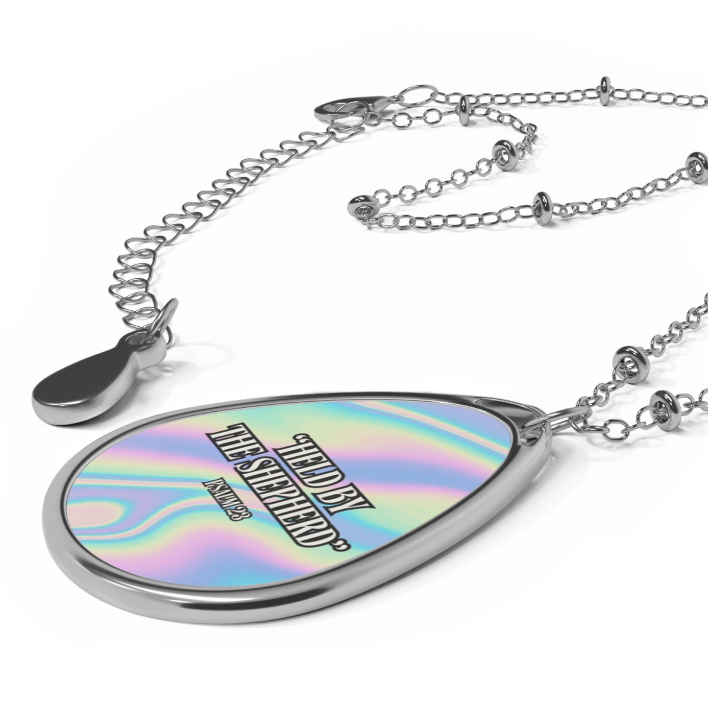 Holographic Oval Necklace Pendant — "Led by the Shepherd" Inspirational Jewelry
