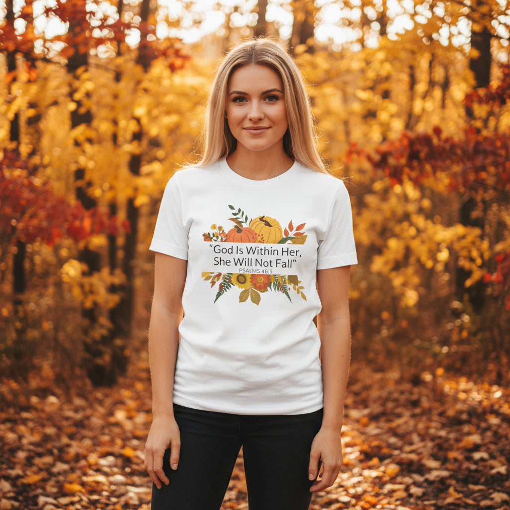 God is with her she shall not fail... fall harvest t shirt. Qp