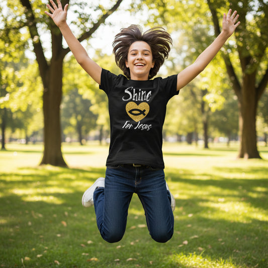 Shine for Jesus T-Shirt — Christian Faith Heart & Ichthys Tee
