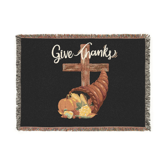 Woven Blanket: Give Thanks Christian Harvest Thanksgiving Decor
