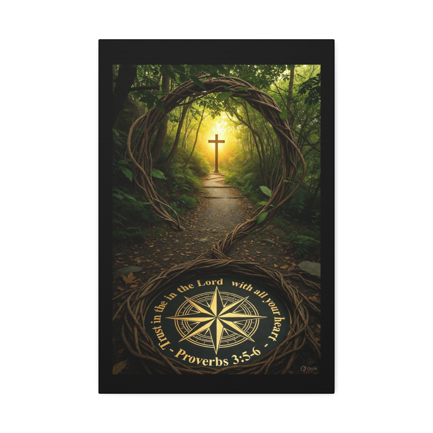 Christian Canvas Wall Art — 'Trust in the Lord' Cross Pathway (Proverbs 3:5-6)
