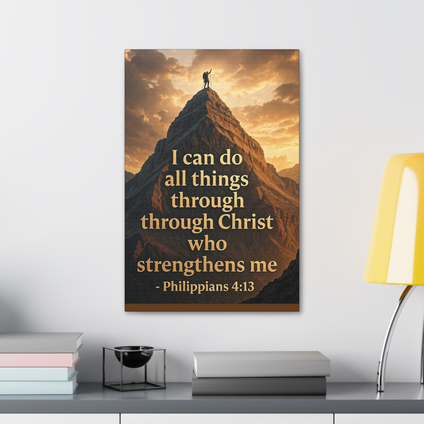 Philippians 4:13 Mountain Canvas Print — Inspirational Christian Wall Art